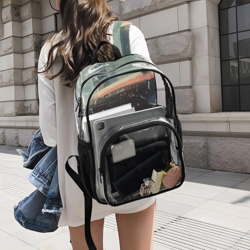 Whale Surreal City Clear Backpack, PVC Transparent Bag with Large Capacity for Boys, Girls, Men, Women, See Through Bookbag for School Work College Travel4