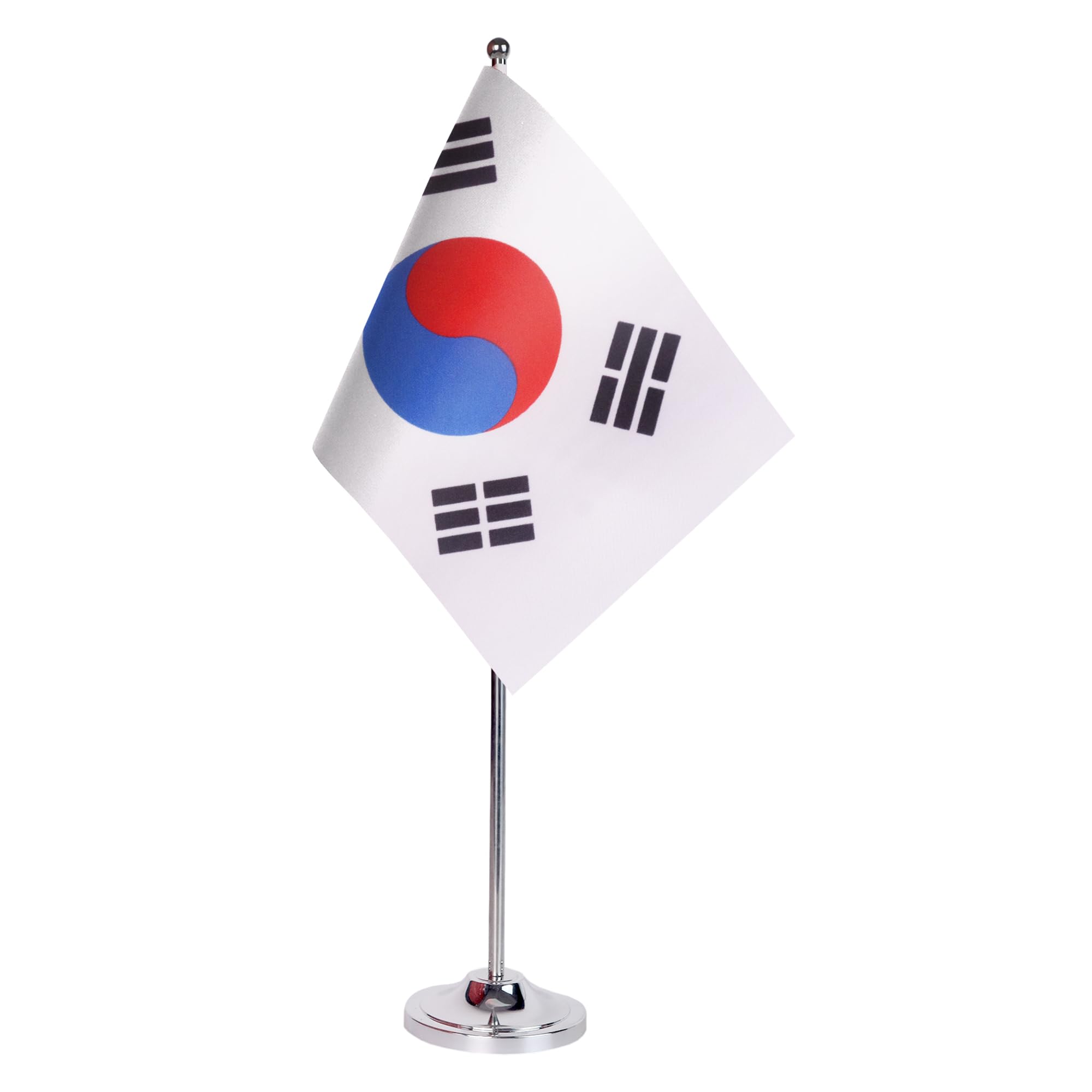 AZ FLAG Bandera de Mesa Corea del Sur 22x15 cm Surcoreana Satén Base Metal | Uso interior Bandera de escritorio 대한민국 acabado cosido y bordes reforzados con mástil y base metálica