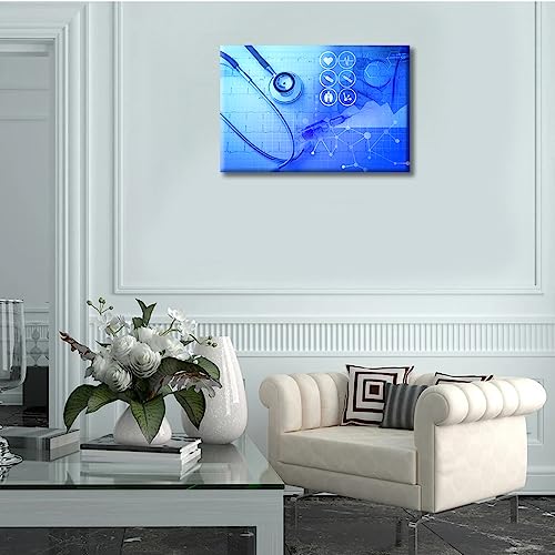 Image of TUMOVO Canvas Wall Art Clinical Laboratory Bathroom Decor Wall Art 1 Pieces Medical Stethoscope Research Wall Art Posters and Prints Framed Ready to Hang (12 inch Wx18 H)
