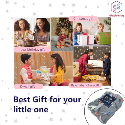 GiggleBaby Snuggly Glow Blanket for Kids Aged 0-10 Years - 60x48inches with Sherpa Edges (Space Journey)