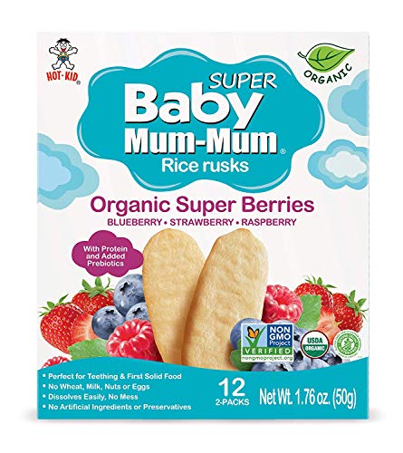 Baby Mum-Mum Organic Gentle Teething Crackers, Super Berry | 24 Count (Pack of 6) | Gluten Free, Allergen Free, Non-GMO | Baby Snacks, Teether Relief Rice Rusk Cookies for Babies