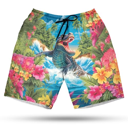 Crocodile Men's Swim Trunks - Alligator Hawaiian Shorts for Men, Men's Summer Bathing Shorts Set 36
