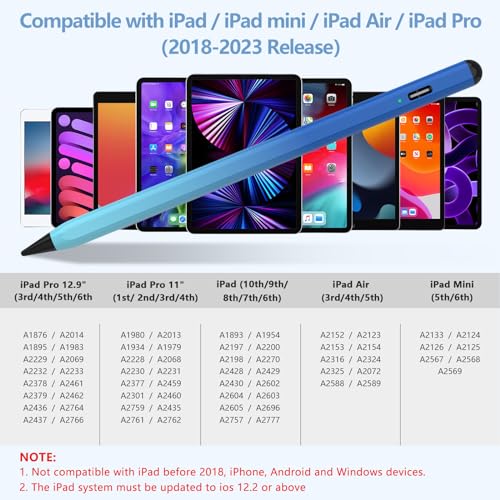 Image of Stylus Pen for iPad 2018-2023 with Palm Rejection, Active Pencil for iPads 10th /9th /8th /7th /6th, for iPad Pro 11 /12.9 inch, for iPad Air 5th /4th /3th Gen, for iPad mini 6th /5th Gen(Gradient Blue)