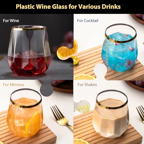 Image of Lueumxc 40 Pack Plastic Wine Glasses, 12Oz Diamond Disposable Wine Glasses Unbreakable Clear Plastic Cocktail Glasses Recyclable Shatterproof Reusable Wine Cups