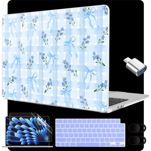 Image of MEEgoodo for M5 /M4 /M3 /M2 MacBook Air 15 inch Case 2026 2025 2024 2023, Case Fit Model (A3448 /A3241 /A3114 /A2941) for MacBook Air 15.3 inch, Flower&Bows&Watercolor Plaid