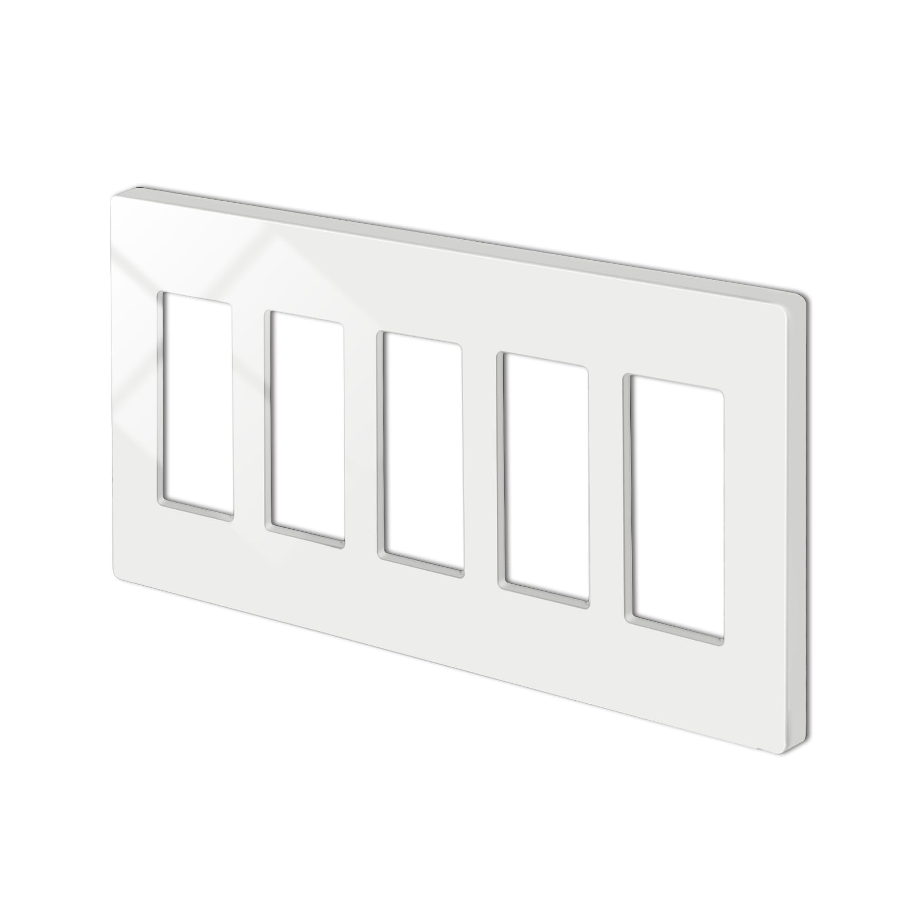 Photo 1 of 1 Pack BESTTEN 5-Gang Screwless Wall Plate, Decorator Outlet Cover, USWP4 Glossy Off White, Decor Face Plate for Light Switch, Dimmer, GFCI, USB Receptacle, H4.69” x W10.18”, ETL Listed