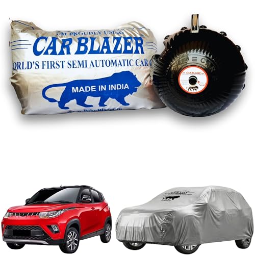 Image of CARBLAZER Portable & Semi-Automatic Full Body Car Covers: Heavy Duty Device| Anti-Theft| Dust & Scratch Proof | Water & Wind Resistant|Custom Fit| Dual-Side Cover, Compatible for Mahindra KUV 100