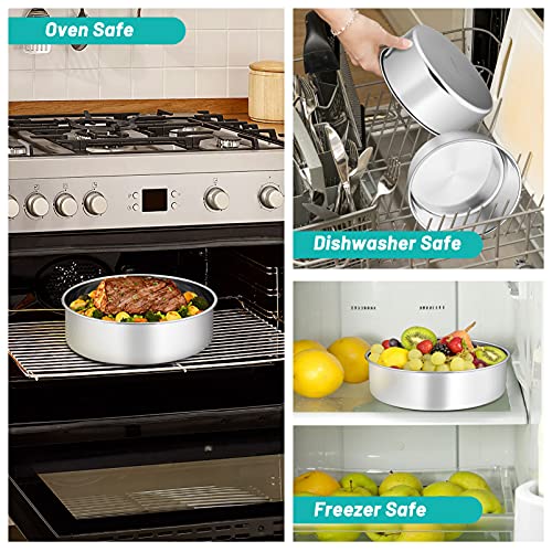 Teamfar 6/8 / 9 Inch Cake Pan, Stainless Steel Round Baking Pan For Cake Brownie Lasagna, Non-Toxic & Heavy Duty, 3” Deep Wall & One Piece, Smooth & Dishwasher Safe – Set Of 3 #TOP3