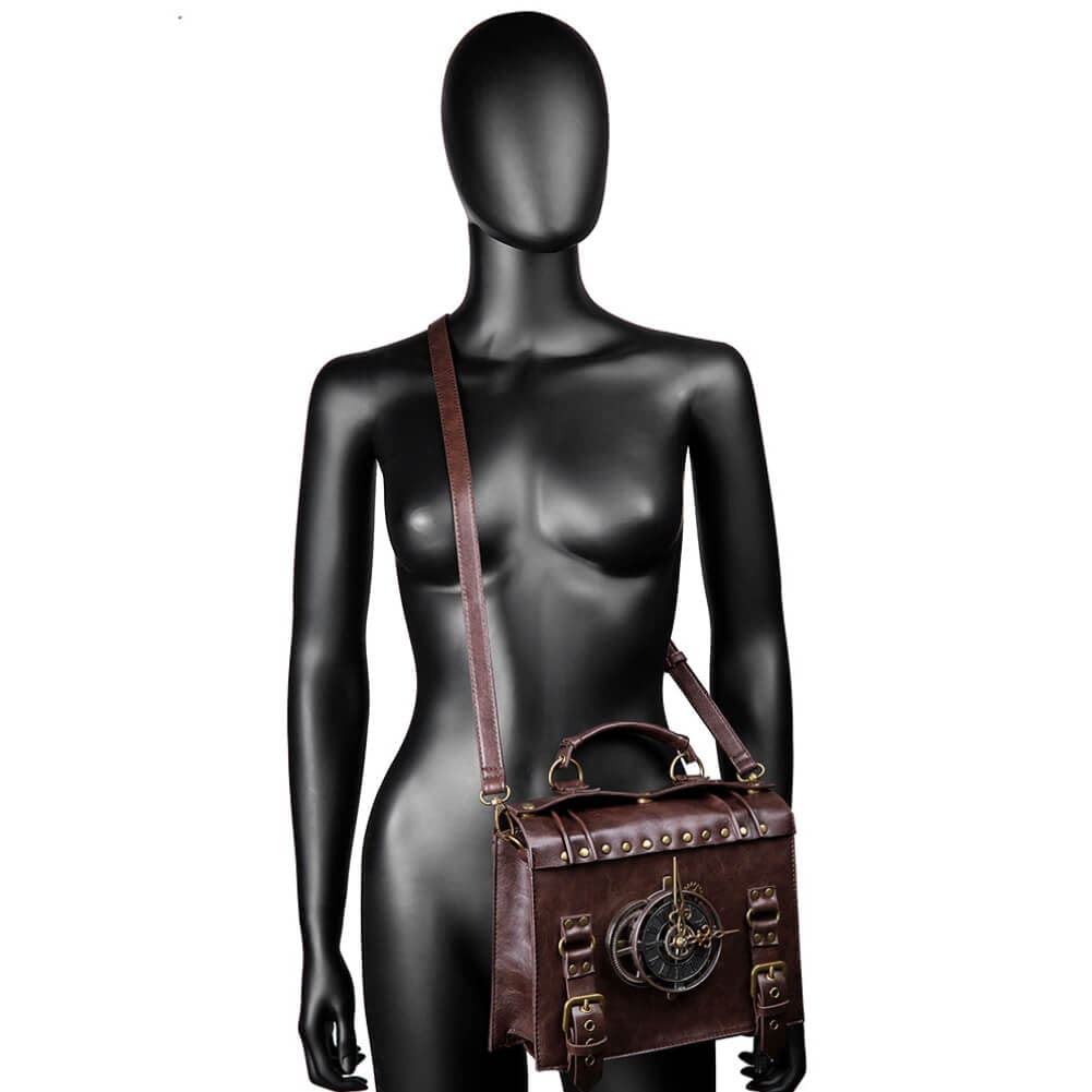 Ro Rox Lavinia Steampunk Borsa a Tracolla Orologio Ingranaggi Pendenti Ecopelle