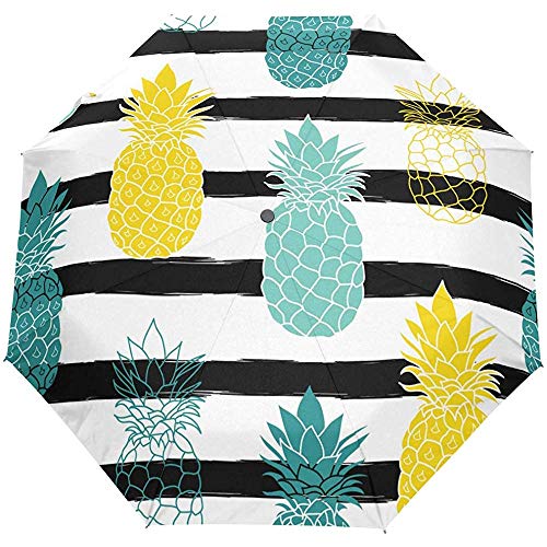 Preisvergleich Produktbild Schwarz-weißer Streifen-Ananas-tropischer offener Selbstregenschirm Sonnenregenschirm Anti-UV, der kompakten automatischen Regenschirm faltet
