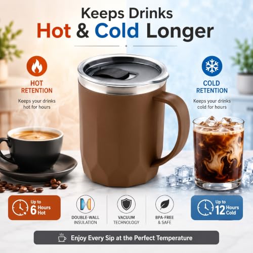 Image of MAGIC SPOON Stainless Steel Travel Coffee Mug with Sipper Lid & Handle, Insulated Tea Cup, BPA-Free Double Wall Tumbler for Hot-Cold Beverages, Office, Home, Car- BEIGE-BROWN, (Combo Pack (400ml X 2))