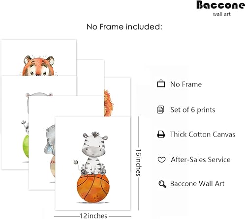 Miniatura 2 de Juego de 6 impresiones artísticas para pared de bebé niño, decoración de guardería, animal, arte de pared para niños, lienzo para guardería, arte de