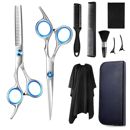 Kit Barbeiro Profissional 10 Peças - Tesoura de Cabeleireiro com Capa Protetora, Tesoura para Cortar Cabelo, Pentes e Acessórios para Barbearia ou Casa - Presente Ideal para Barbeiros e Cabeleireiros