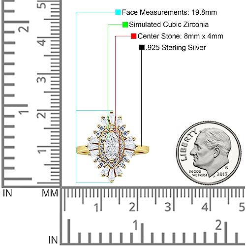 OMRANII Art Deco Marquise Shape Engagement Ring With Baguette And Round Halo Vintage Design Cubic Zirconia Stones 925 Sterling Silver4