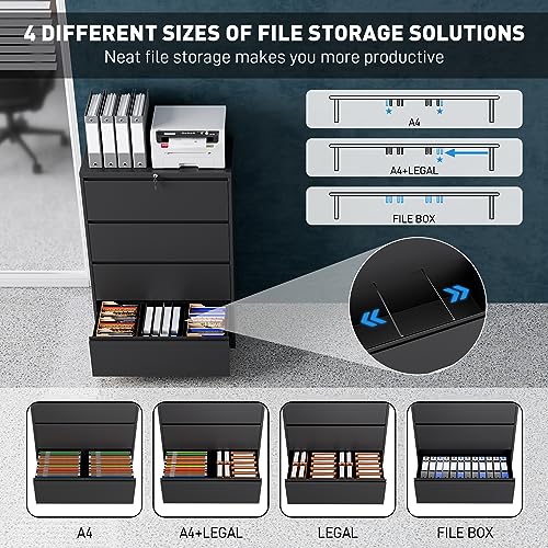 Wiilayok 4 Drawer Lateral File Cabinet With Lock, Metal Filing Cabinet With Anti-Tilt Mechanism For Home Office, Fit For Letter/Legal / A4 Size Files #TOP5