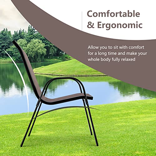 Image of Giantex Patio Chairs Set of 2, Stackable Outdoor Dining Chairs with Breathable & Quick-Dry Fabric & Armrests for All Weather, Lawn, Backyard, Poolside,Porch, Deck, 330 LBS Capacity (Brown)