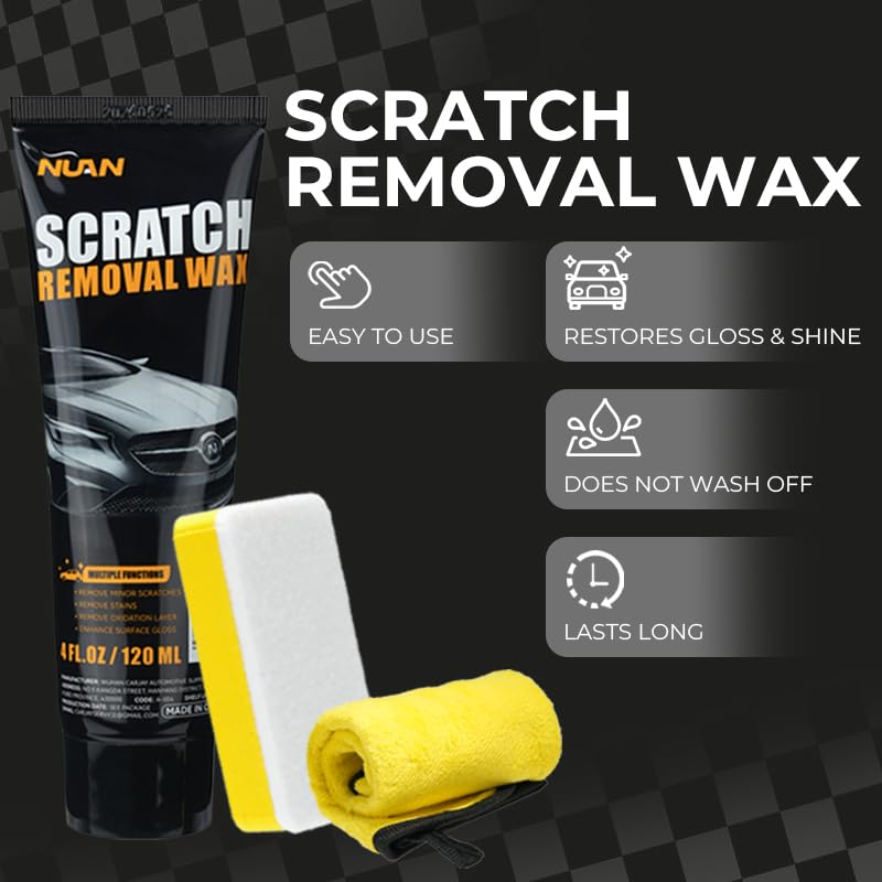 NUAN Car Scratch Remover Wax, Universal Premium Polishing Compound for Deep Scratches, 4 fl oz (120 ML), with Sponge and Cloth,White - Image 3