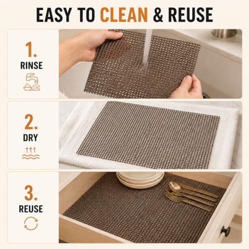 Image of Ash & Roh - Anti Slip Drawer Mat for Shelf and Shelves, Strong and Durable Non-Adhesive Grip Liner Mat for Bedroom Wardrobe Cabinet and Kitchen Place mats (WALLNUT (30x500))