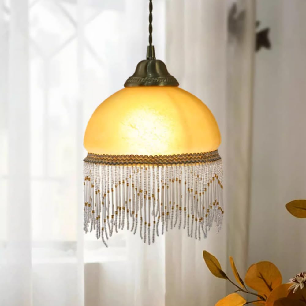 Lampada a Sospensione Cinese Creativa con Nappe, Lampada da soffitto con Paralume in Vetro di personalità per Interni, lampadario sospeso Regolabile in Altezza per casa, Bagno, Cor