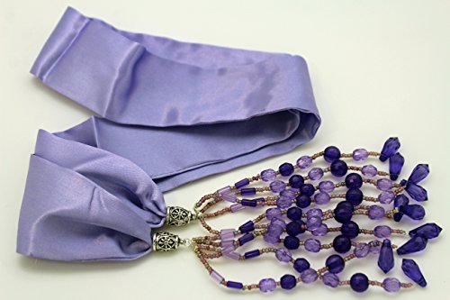 TFJ Women Fashion Silk Fabric Tie Belt Sash Fringes Beads Soft Scarf XS S Lavender4