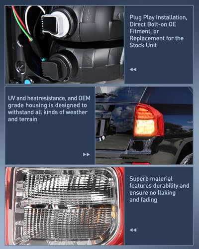 Image of Nilight Taillight Assembly Compatible with 2011 2012 2013 Jeep Compass | Tail Light OE Style Rear Lamp Replacement Passenger Side w /Bulbs