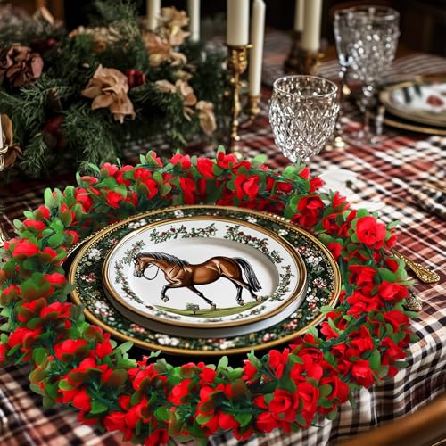 96Ft 16 Pack Fake Red Roses Vines Silk Flowers Faux Plastic Outdoor Hanging Floral Ivy Garland Decoration for Wedding Arch Baby Shower Birthday Party Garden(96FT)