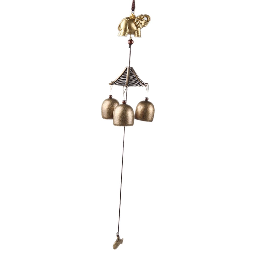 Chinese Elephant Fish Metal Bell Lucky Feng Shui Hanging Charm Wind Chime