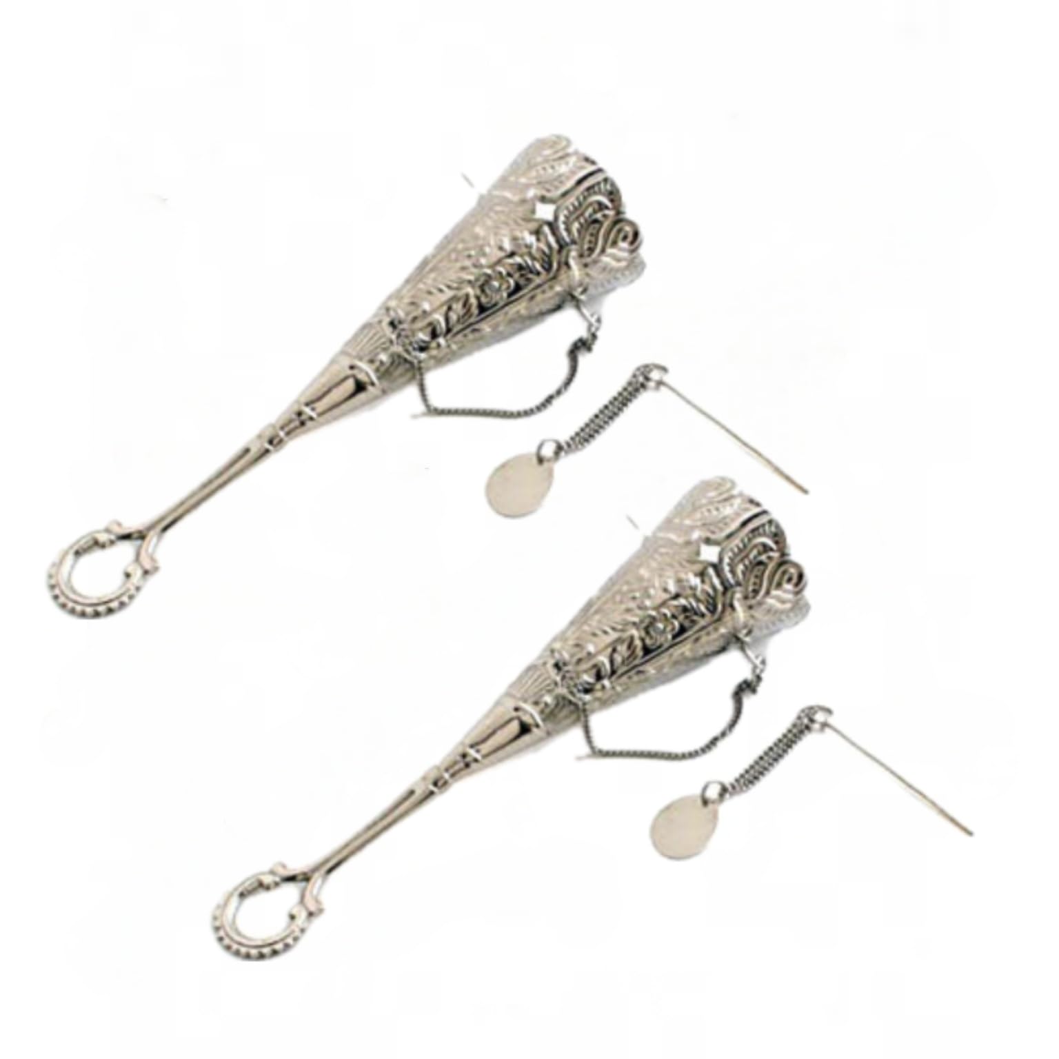 Liards Nickel 7 1/2" Tussie Mussie Wedding Bouquet Holder with Engravable Medal. - Set of 2