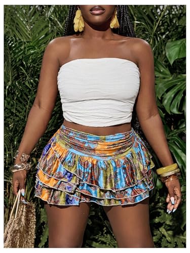 WDIRARA Women's Paisley Print Ruffle Hem Tiered Layered Mini Cake Skirts High Waisted Vacation Boho Skirt4