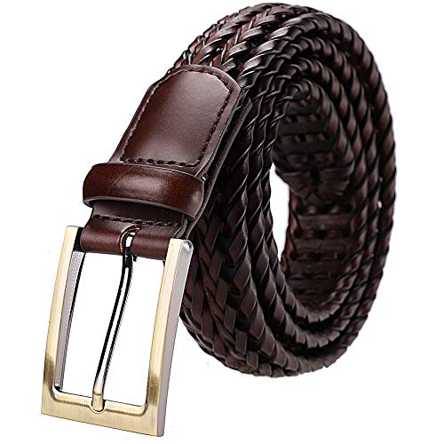 Earnda Men's Genuine Leather Braided Belt Buckle Fashion Woven Strap2