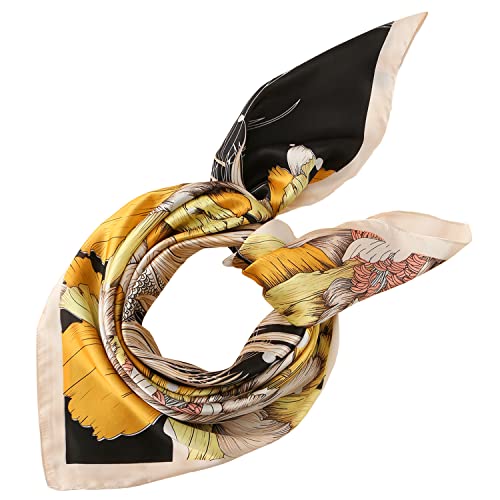 FOX-TECH Bandana Damen Kopftuch Quadrates Bedrucktes Halstuch Satin Seidentuch Schal 90 x 90 cm (Goldfisch Pfingstrose) Cover