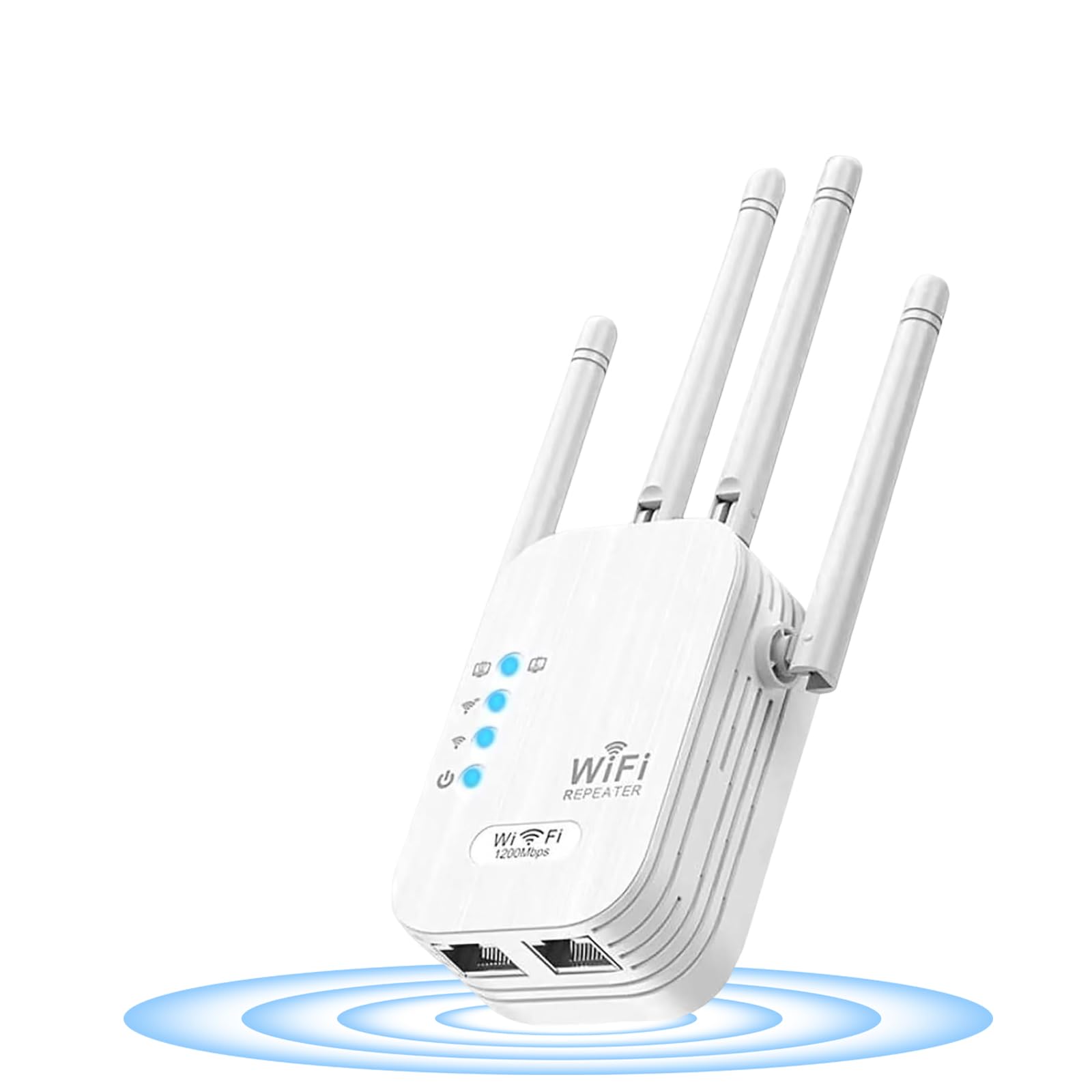 1200Mbps Repetidor WiFi 5G, Amplificador de Señal WiFi Doble Frecuencia, Potente Repetidor Largo Alcance, 4 Antenas, 2 Puertos LAN, Extensor WiFi para Casa y Oficina, Cobertura hasta 200m²