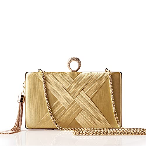 BABEYOND Bolsos de mano con colgante de borla para mujer   Bolso de noche con colgante de borla para novia, fiesta de graduación, boda, Gold, Talla única