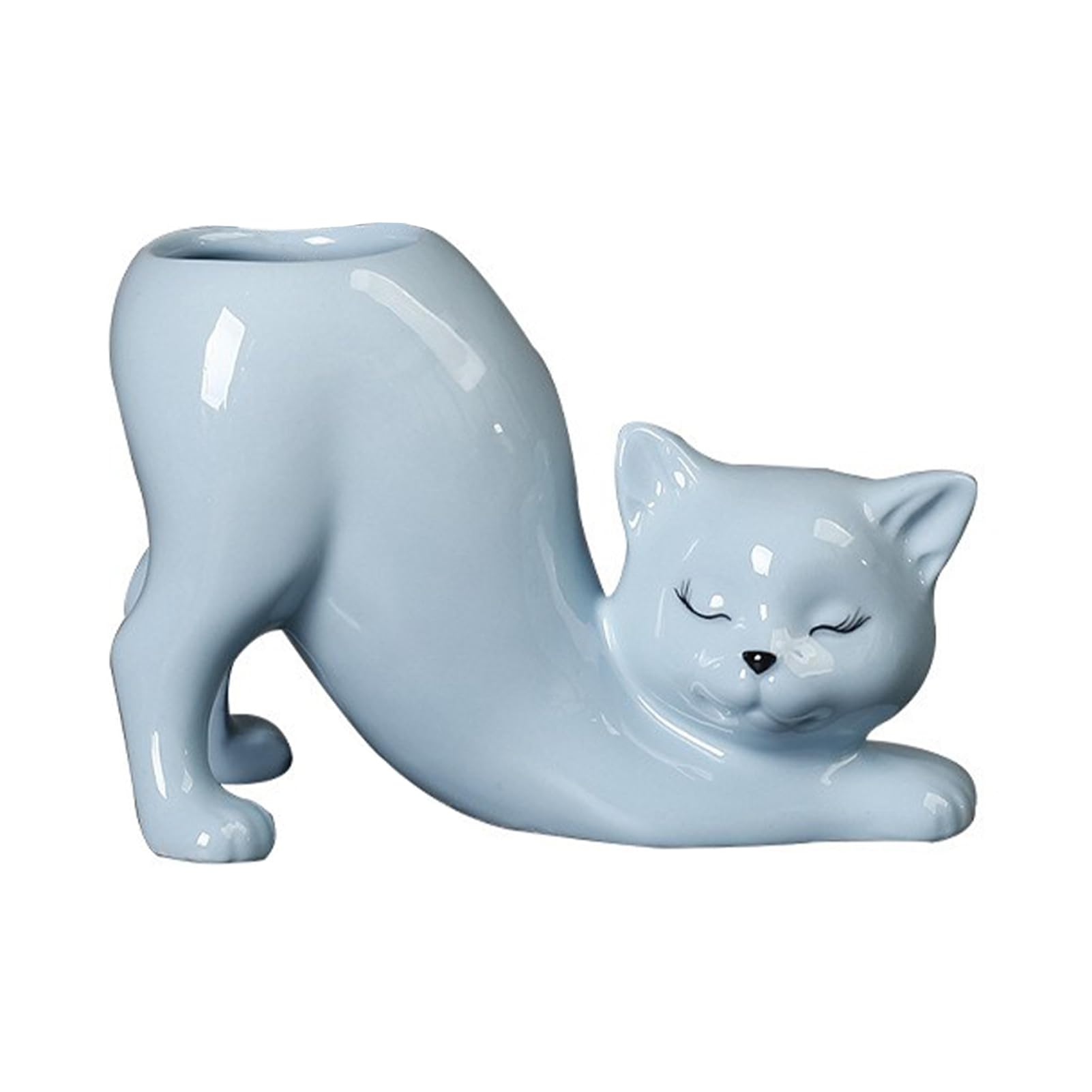 Marooma Ceramic Tailless Cat Succulent Pot, Cute Kitty Succulent Flower Pot Novelty Cat Planter Funny Cat Flower Pot for Indoor Plants Succulents Flowers Planter (C)