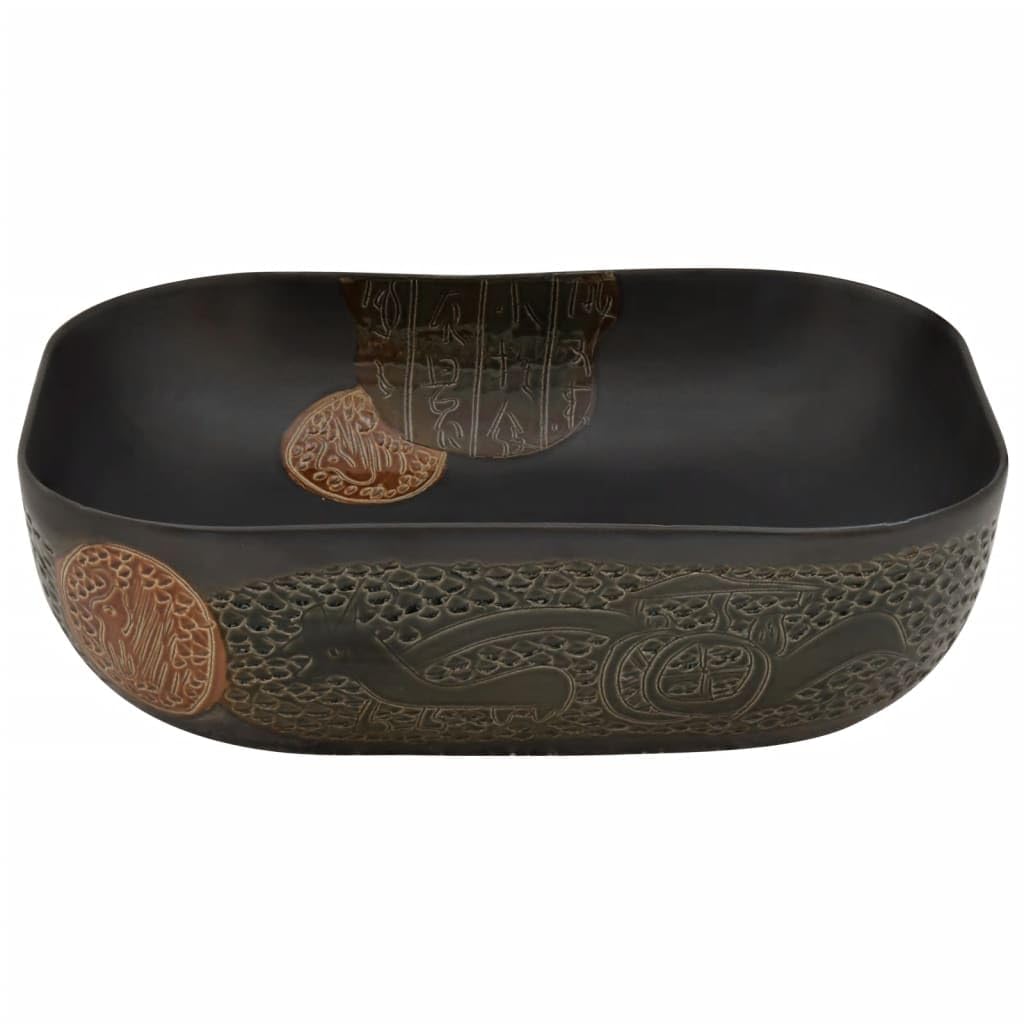 LAPOOH Lavabo sobre encimera Rectangular cerámica Negro 48x37,5x13,5cm, Fregadero, Lavabo Baño, Lavamanos Baño, Lavatorio Casa De Banho, Mueble Lavabo sobre Encimera - 155094