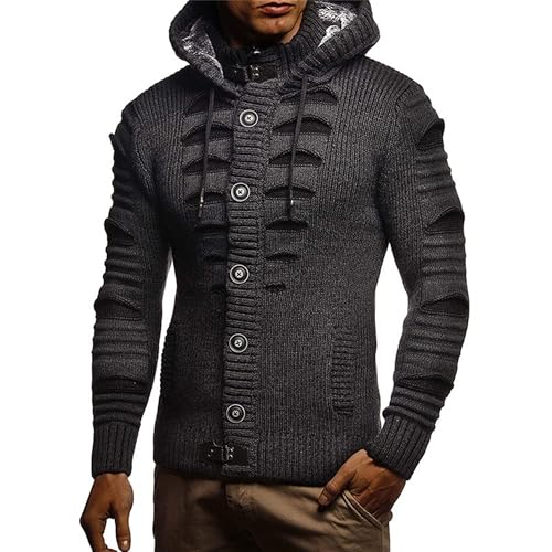 Men's Heavy Weight Knit Hooded Sweater Loose Fit Cardigan Fashion Sweater Button Down Warm Winter Sweaters3