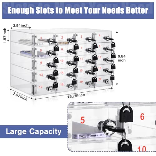 Image of Layhit 20 Slots Cell Phone Locker Box for Classroom Clear Acrylic Cell Phone Storage Cabinet Bin with Door Locks for Classroom School Students Office Factory Employees