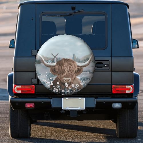 Image of Cow Spare Tire Cover Wheel Protector Weatherproof Wheel Cover Universal Decorative Accessories for Camper RV SUV Travel Trailer 14 inch