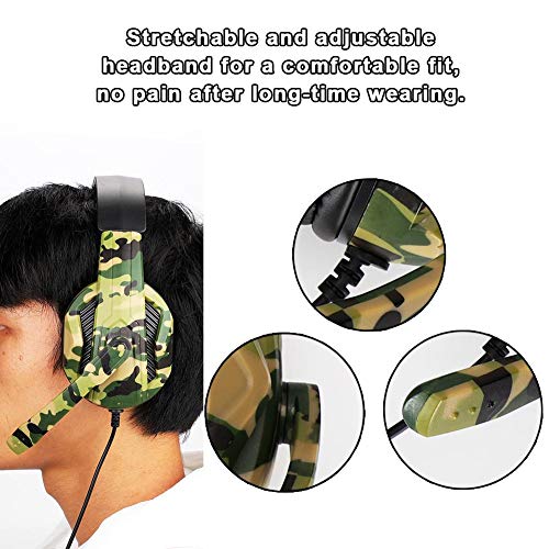Gaming-headsets, bedrade gaming-hoofdtelefoon met professionele game-hoorn van 40 mm, stereobasgeluid, rekbare hoofdband, ruisonderdrukkende headset met microfoon, voor PS4 / pc / laptop enz. (Camouflage) - Afbeelding 4