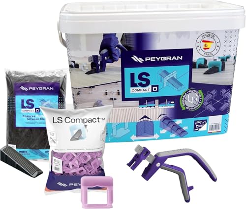 Peygran LS Compact Tile Leveling System Super KIT 1/16 (1.5MM) Includes Pliers, 500 Clips, 200 Wedges and Handy, Durable Bucket. Lippage Free and Perfect Tile Installation for Professionals and DIYs