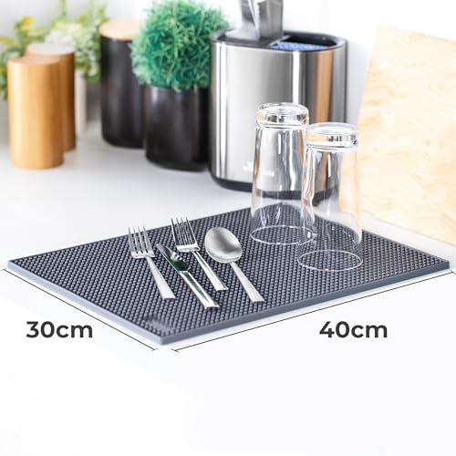 Vileda Abtropfmatte Geschirr 30x40cm - Trockenmatte - Anti-rutsch Spülmatte - Rollbar & Platzsparend, ideal für Geschirr, Besteck & Gläser - Abtropfunterlage TPR