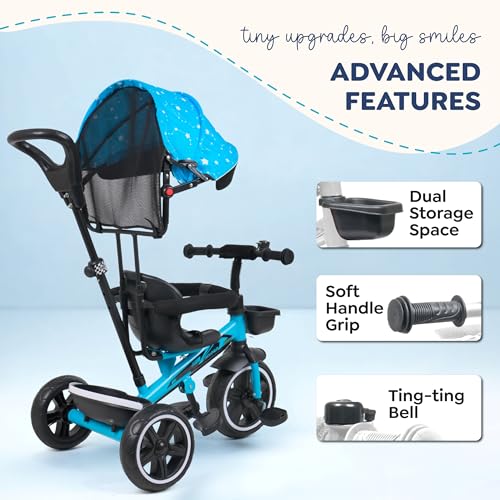Image of Luusa Hyper PRO Canopy Plug N Play Tricycle /Baby Tricycle with Parental Control for Age Group 2+ Years Boys /Girls /Carrying Capacity Upto 30-KGS Proudly Made in India (Ice-Blue) | Canopy