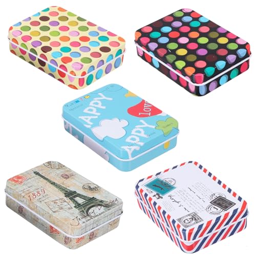 PENIKOKO 5個 創意収納ボックス 蓋付き角型馬口製 用収納箱 家用整理や小物入れに適した丈夫な素材 滑らかな丸角設計 軽量で携帯便利