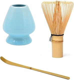 FABSELLER Matcha - Juego de batidor de té (cuchara, cuchara y soporte para batidor), color azul