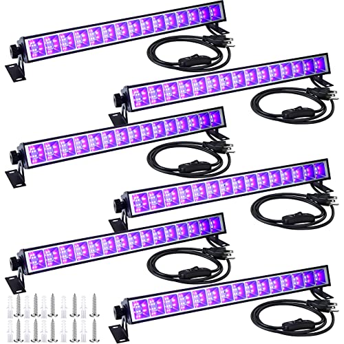 Xinnun 6 Pack 24W LED Black Lights Bar Blacklight Flood Light with Plug, Switch and 5ft Cord Light Up 484 Sq.ft Area IP65 Waterproof UV Strip Dark Party Supplies for Glow Party, Room, Stage Lighting Xinnun 6 Pack 24W LED Black Lights Bar Blacklight Flood Light with Plug, Switch and 5ft Cord Light Up 484 Sq.ft Area IP65 Waterproof UV Strip Dark Party Supplies for Glow Party, Room, Stage Lighting