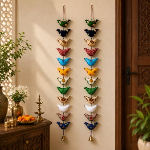 Image of Bindian Toran for Main Door, Decorative Door Thoranam Hanging, Diwali Decoration for Home Entrance, Wall Decor Hanging Ornament, Traditional Festive Welcome Decor for House, Pooja (Bird Pack of 2)