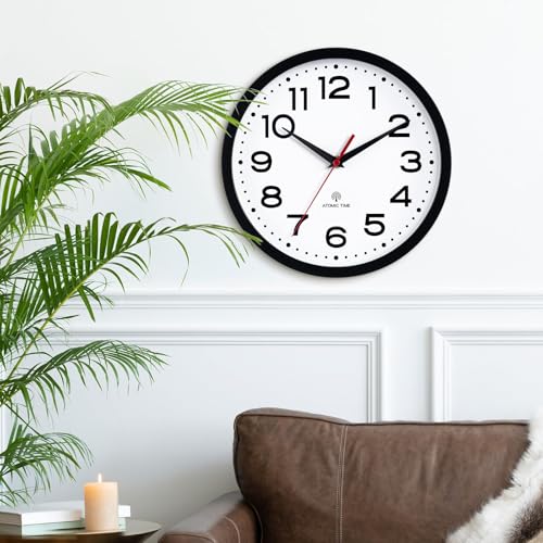 Image of Roymnie 10 Inch Atomic Wall Clock, Battery Operated Silent Non Ticking | Black analog wall clock; bold numerals for easy reading; silent non-ticking; 1 AA battery (not included); for classroom