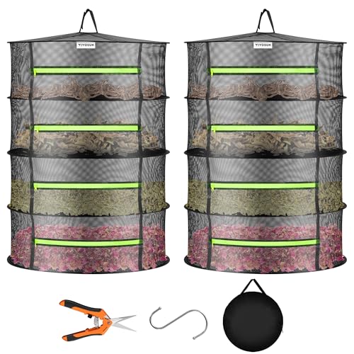 Image of VIVOSUN 2-Pack 4-Layer Mesh Drying Rack Hanging Design with Green Zippers for Dehydrating, Indoor and Outdoor (Pruning Shears Included)