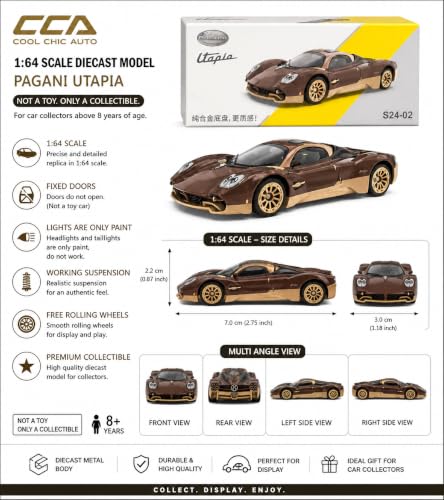 Image of Pagani Utopia Die-Cast Model Car | 1:64 Scale Brown Champagne Luxury Hypercar | Collectible Metal Miniature Toy Vehicle for Kids & Adults