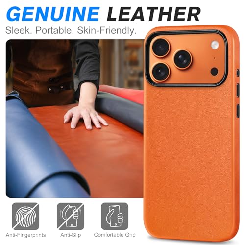 Image of SHIELDON Genuine Leather Case for iPhone 17 Pro Max 6.9 Inch 2025, Orange